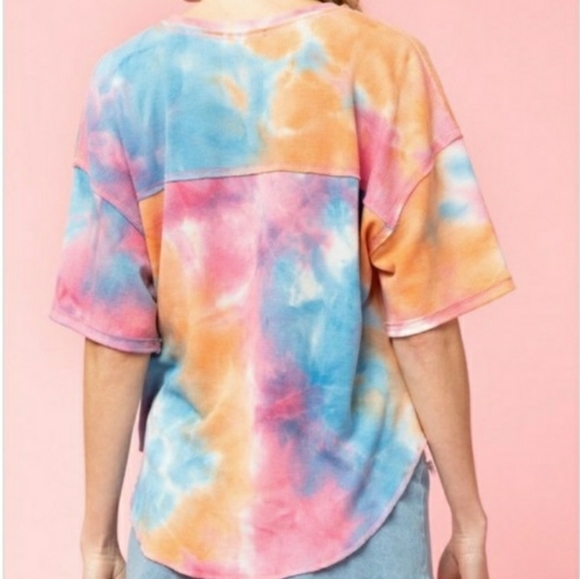 Tie Dye Blue Multi Waffle Knit Top - Picture 5 of 8
